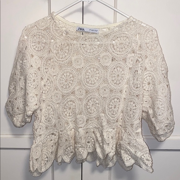 Zara Small White Lace Blouse - Picture 1 of 9